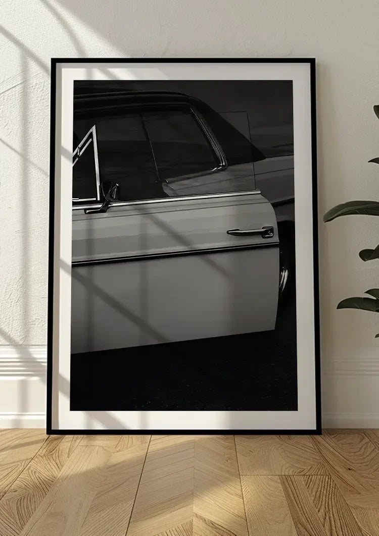 Vintage Klassisches Auto Schwarz-Weiß Seitenansicht Eleganz Gemälde