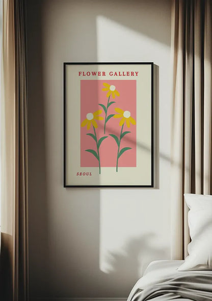 Gelbe Margeriten Rosa Hintergrund Blumengalerie Retro Poster Malerei