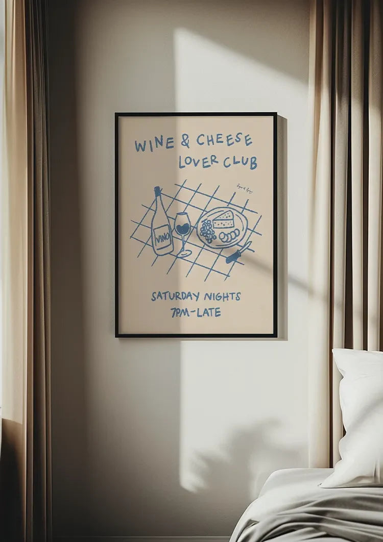 Wein- und Käseclub Retro-Illustrationsposter Gemälde