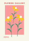 Gelbe Margeriten Rosa Hintergrund Blumengalerie Retro Poster Malerei