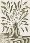 Grüne Pflanze Gestreifte Vase Monochromes Botanisches Gemälde