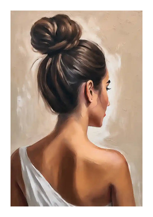 Vrouw met elegante knot canvas schilderij in een wit gedrapeerd gewaad