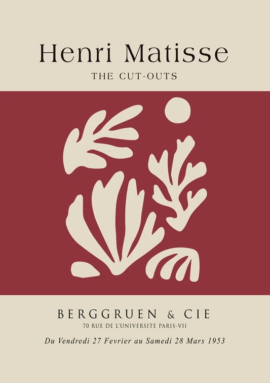 Matisse bladvormen canvas schilderij in wit en rood