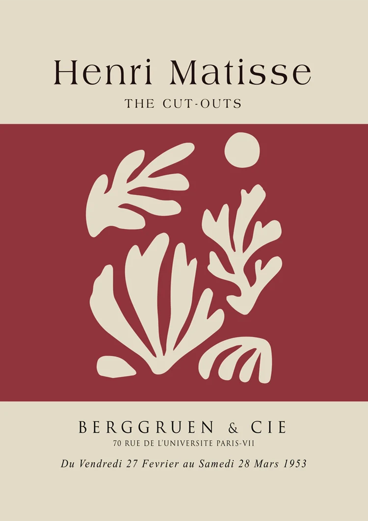 H. Matisse Abstracte Bladvormen Wit Rood Berggruen Galerie Poster Schilderij