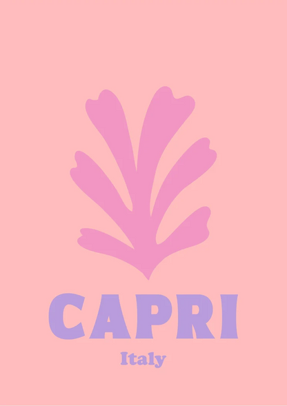 Capri Italien Retro Poster Rosa Blatt Minimalistisches Reiseplakat Gemälde