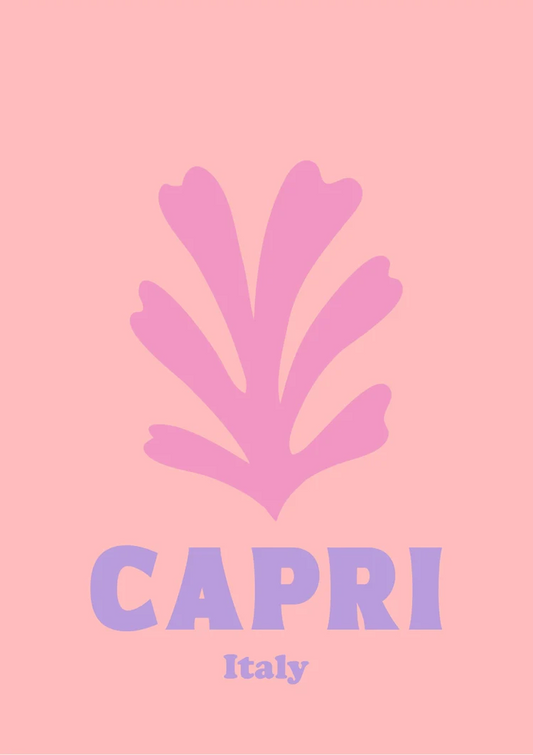 Capri Italië Retro Poster Roze Blad Minimalistische Reisposter Schilderij