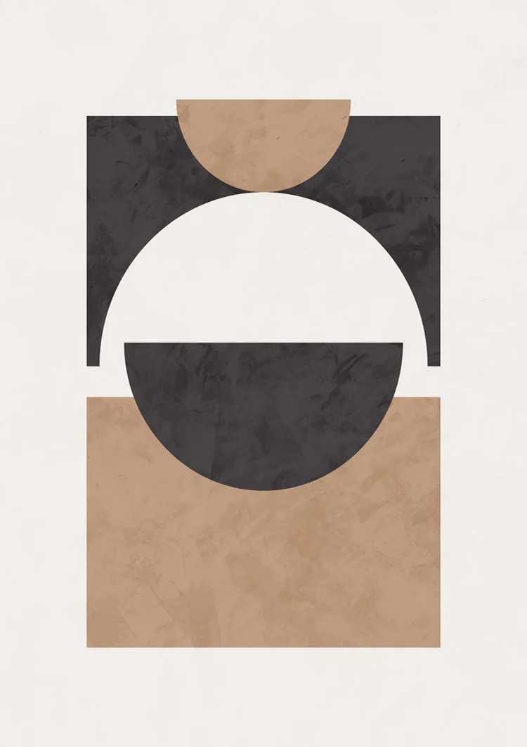Black Square Circle Beige Half Circle Geometric Abstract Painting