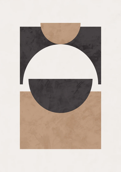 Black Square Circle Beige Half Circle Geometric Abstract Painting
