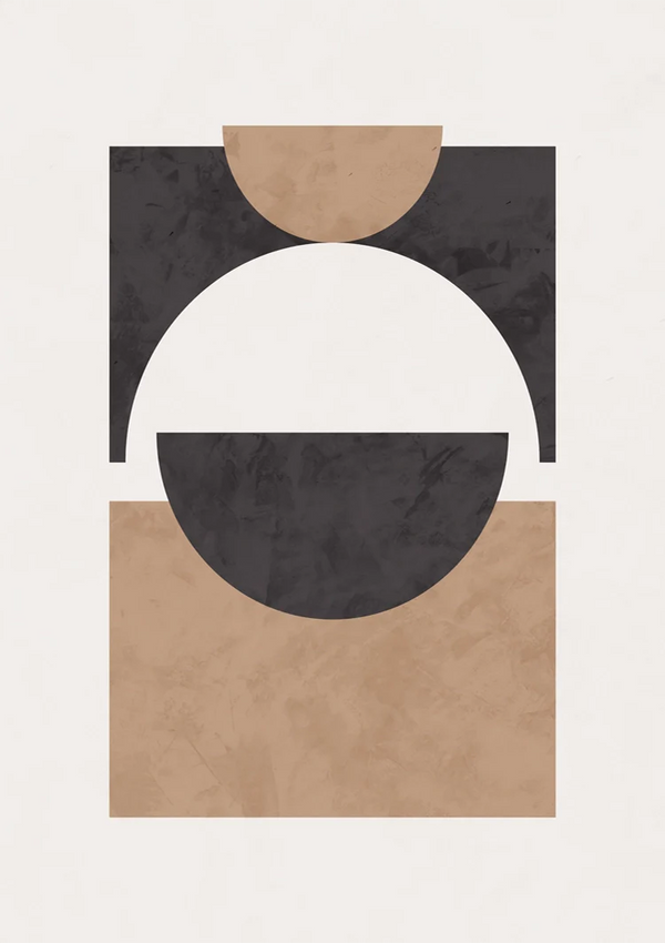 Black Square Circle Beige Half Circle Geometric Abstract Painting