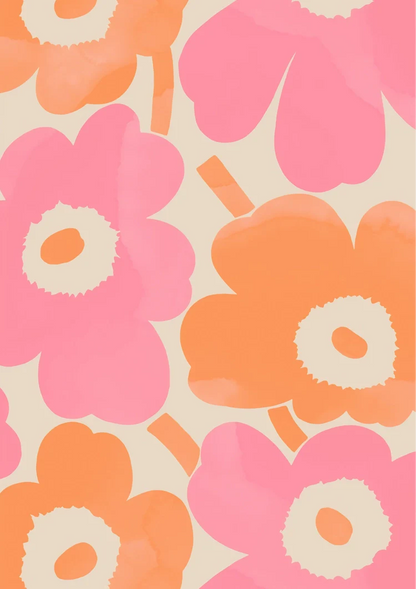 Grote Roze Oranje Bloemen Abstract Modern Bloemenschilderij