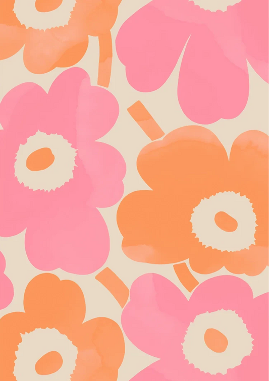 Grote Roze Oranje Bloemen Abstract Modern Bloemenschilderij