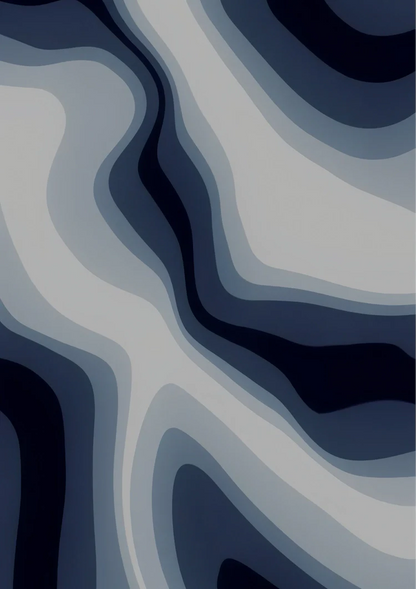 Abstracte Vloeiende Golven Marineblauw Grijs Modern Schilderij