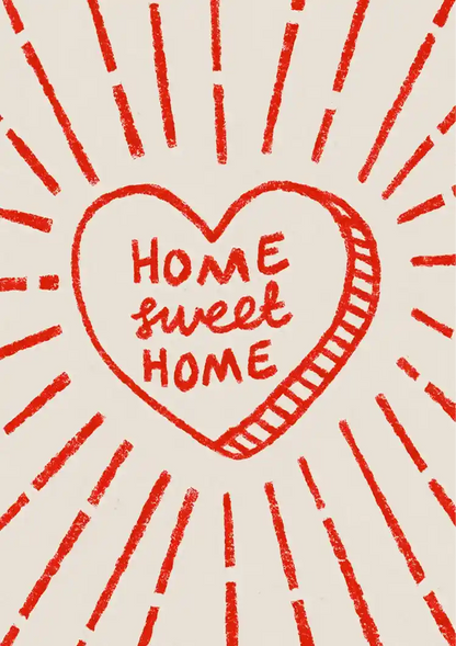 Home Sweet Home Rotes Herz Strahlend Beige Textbild