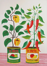 Puszki salsy papryka czerwona papryka rośliny sztuka ludowa Retro kuchnia ilustracja obraz na płótnie