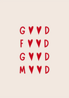 Good Food Good Mood Typografie Rote Herzen Creme Hintergrund Minimalistisches Gemälde