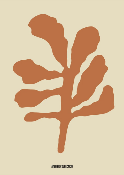 Terracotta Bladvorm Abstracte Botanische Kunst Schilderij