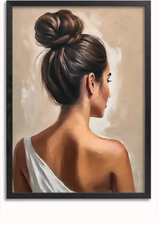 Vrouw met elegante knot canvas schilderij aan de muur in de hal