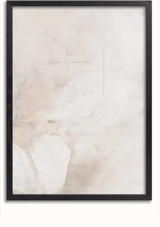 Detail van de rand en het houten frame van het minimalistisch marmer canvas schilderij