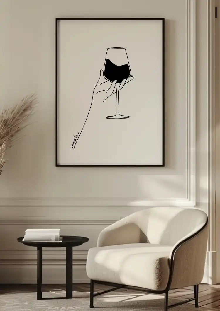 Hand with Wine Glass Minimalist Line Drawing Painting