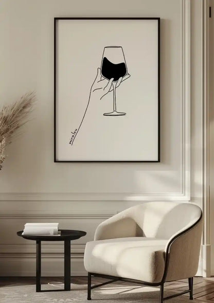 Hand with Wine Glass Minimalist Line Drawing Painting