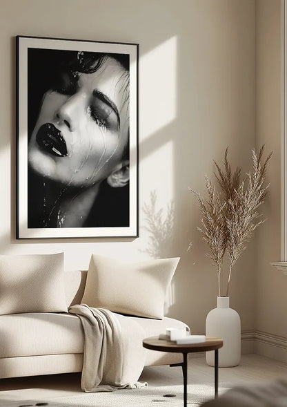 Female Portrait Wet Hair Water Droplets Black White Dramatic Painting