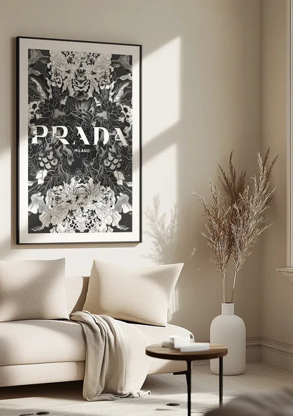 Intricaat Bloemenpatroon Zwart Wit Symmetrisch Botanisch Schilderij