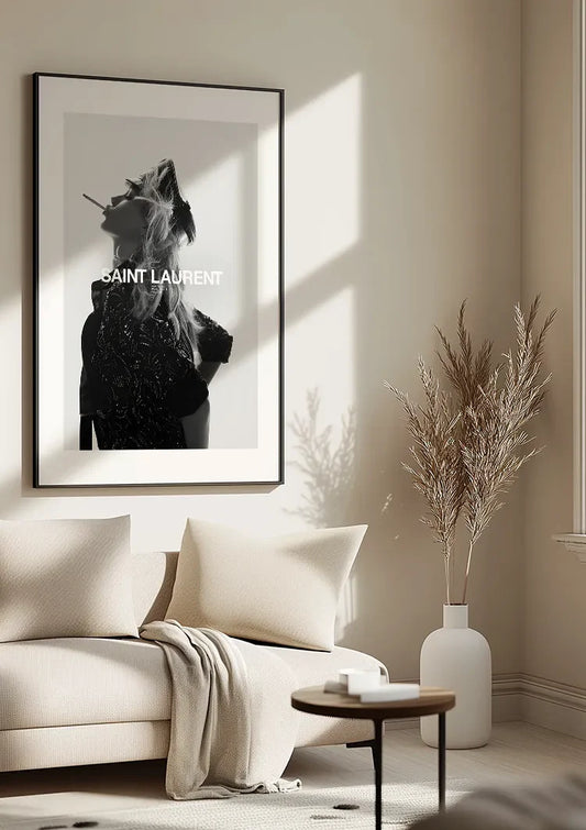 Saint Laurent Elegant Woman Fashion Black White Photography Painting