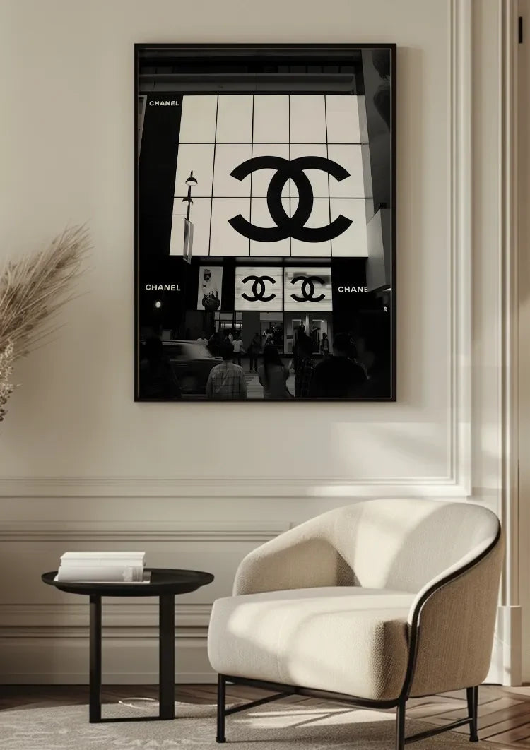 Illuminated Display Large Logo Evening Scene Black and White City Photography Painting