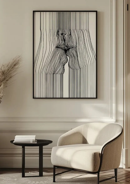 Weibliche Figur Vertikale Schwarze Linien Minimalistisches Abstraktes Gemälde