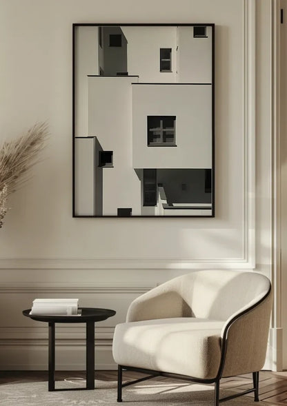 Weiße Fassaden Moderne Architektur Schwarz-Weiß-Gemälde