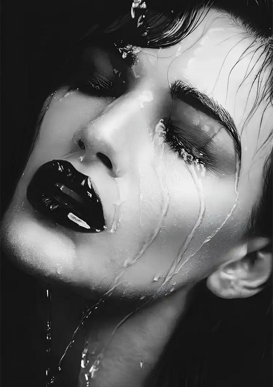 Female Portrait Wet Hair Water Droplets Black White Dramatic Painting