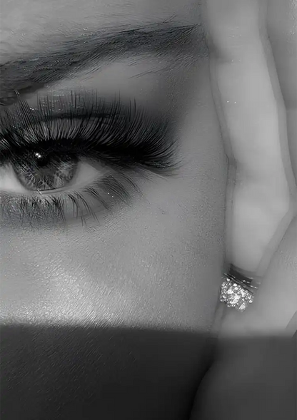 Woman's Eye Close-up Long Lashes Makeup Black and White Portrait Painting