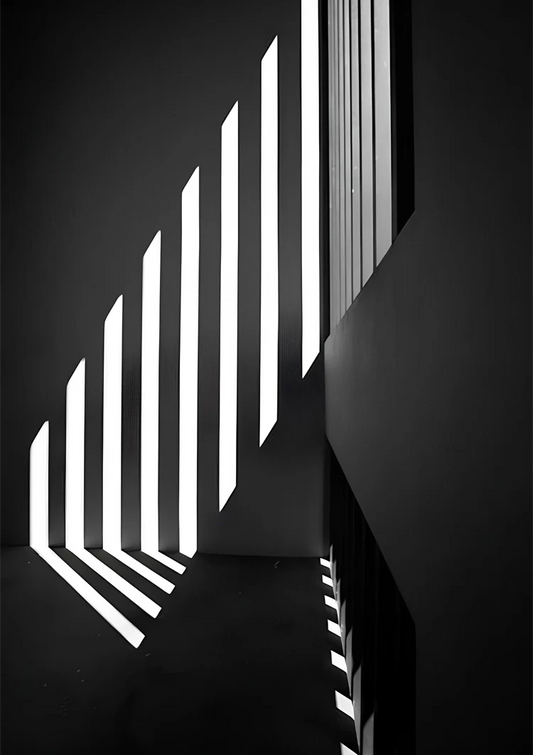 Architektonische Lichtstreifen Schatten Abstraktes Schwarz-Weiß-Wandbild