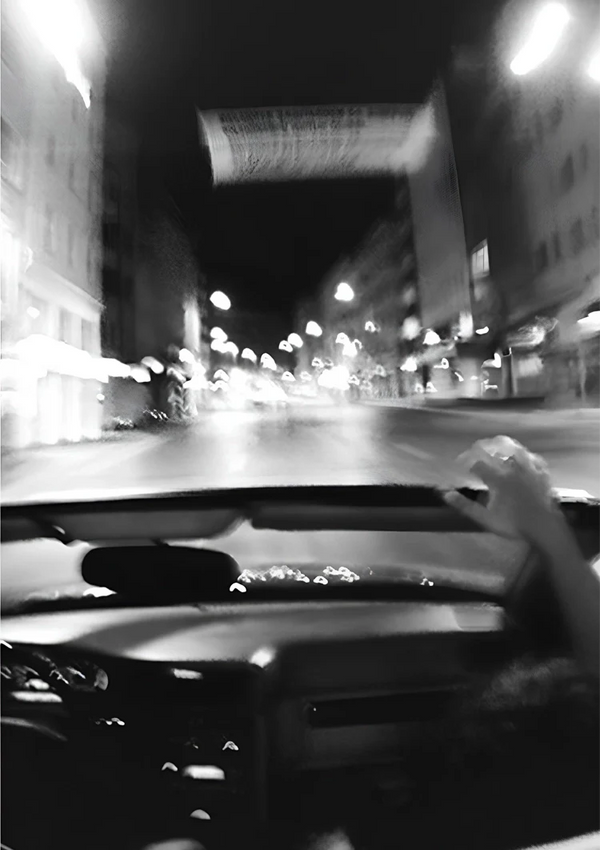 Aussicht Fahrendes Auto Nacht Straße Schwarz-Weiß-Fotografie Gemälde