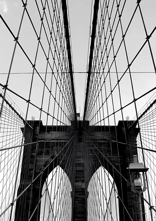 Brooklyn bridge canvas schilderij met kabels en toren, vanaf de loopbrug