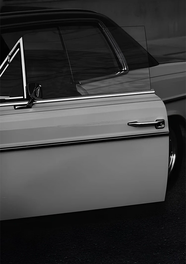 Vintage Klassisches Auto Schwarz-Weiß Seitenansicht Eleganz Gemälde