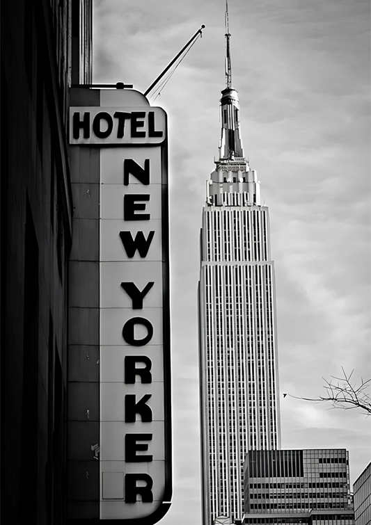 Empire state building canvas schilderij in klassieke zwart-wit fotografie