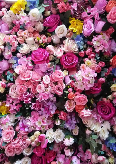 Farbenfrohe rosa Rosen Blumenwand Magenta Weiß Lila Prächtige Leinwandmalerei