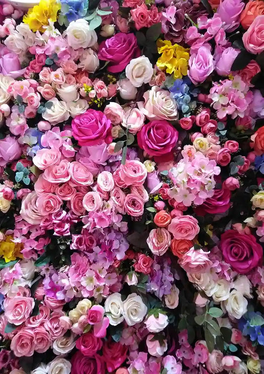 Farbenfrohe Rosa Rosen Blumenwand Magenta Weiß Lila Üppiges Gemälde