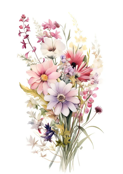 Aquarell Blumenstrauß Rosa Lila Kosmos Zarte Wildblumen Pastell Gemälde