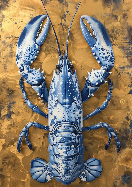 Delft Blue Lobster Gold Background Chinese Porcelain Luxury Classic Painting