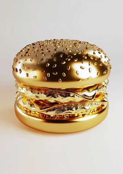 Złoty Hamburger Luksusowe Błyszczące Złoto Sztuka Cyfrowa Pop Art Obraz na płótnie