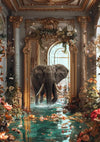 Olifant Fantasie Barokke Zaal Gouden Ornament Bloemen Water Surrealistisch Schilderij