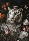 Witte Tijger Barok Kostuum Bloemen Vlinders Vaas Elegant Portret Schilderij