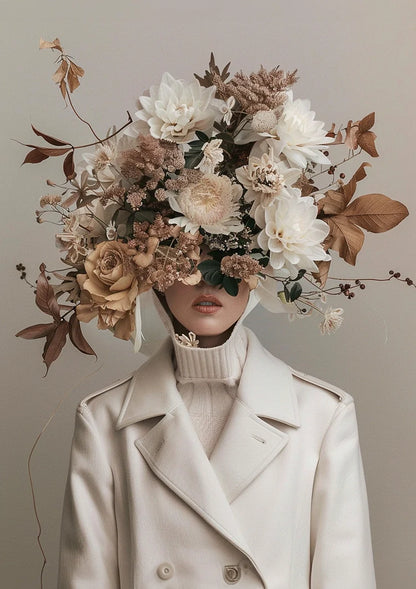 Person Creme Jacke Blumen Blätter Porträt Elegant Gemälde