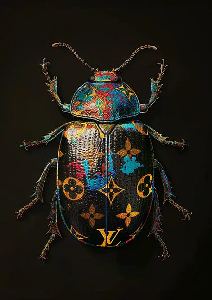 Kleurrijke Kever Louis Vuitton Motief Donkere Achtergrond Luxe Pop Art Schilderij