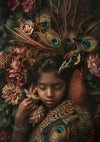 Peacock Dream Prince Girl Warm Feathers Flowers Colorful Fantasy Portrait Painting