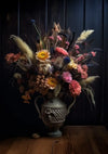 Varied Flowers Vase Orange Pink Dark Background Classic Painting