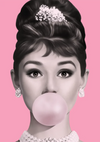 Rosa Kaugummi-Dame Elegante Hochsteckfrisur Pop-Art-Porträtgemälde