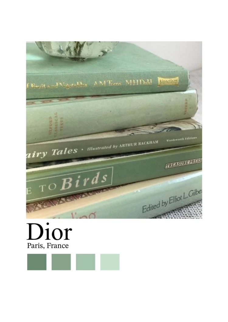 Dior Paris Stapel Vintage Grüne Bücher Minimalistische Stillleben Fotografie Malerei
